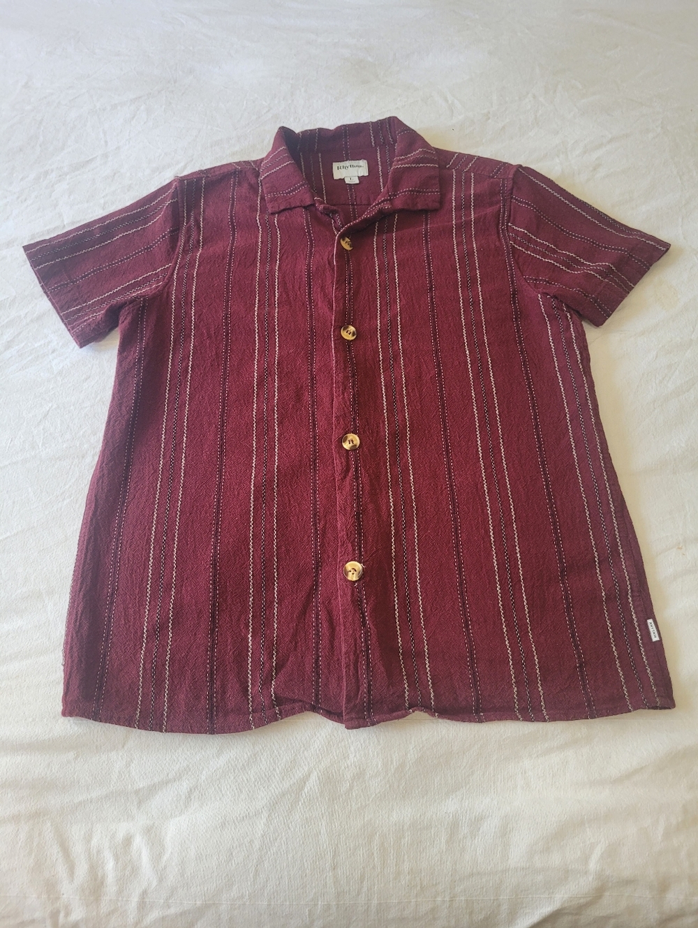 Rhythm Button Down Short Sleeve Shirt Mens L Cotton Boho Festival Retro Baja 70s